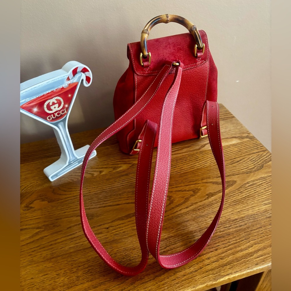 GUCCI BAMBOO (MINI) BACKPACK RED SUEDE LEATHER. 
NEWLY CLEANED AND CONDITIONED - Picture 11 of 16